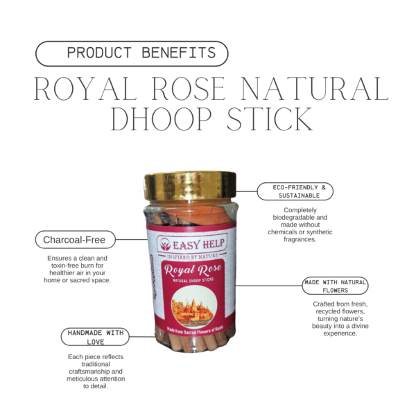 Royal Rose Dry Sticks Dhoop – Handcrafted, Charcoal-Free, Made with Real Flowers